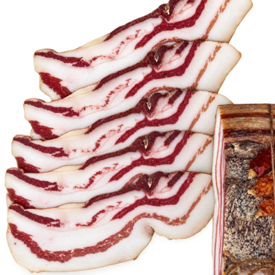 *Domaća slanina od svinje Moravke, hladno dimljena, 100g, vakumirana, slajsovana